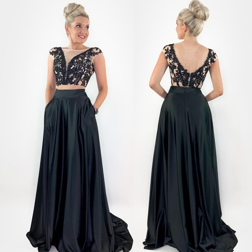 Black Lace Aline Prom Pageant Dress